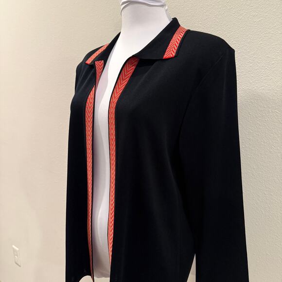 Ming Wang Black Open Front Cardigan Red Trim M Office Career Quiet Luxury Preppy - Picture 5 of 8